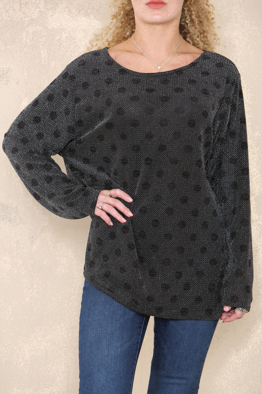 POLKA DOT LUREX TOP BLACK