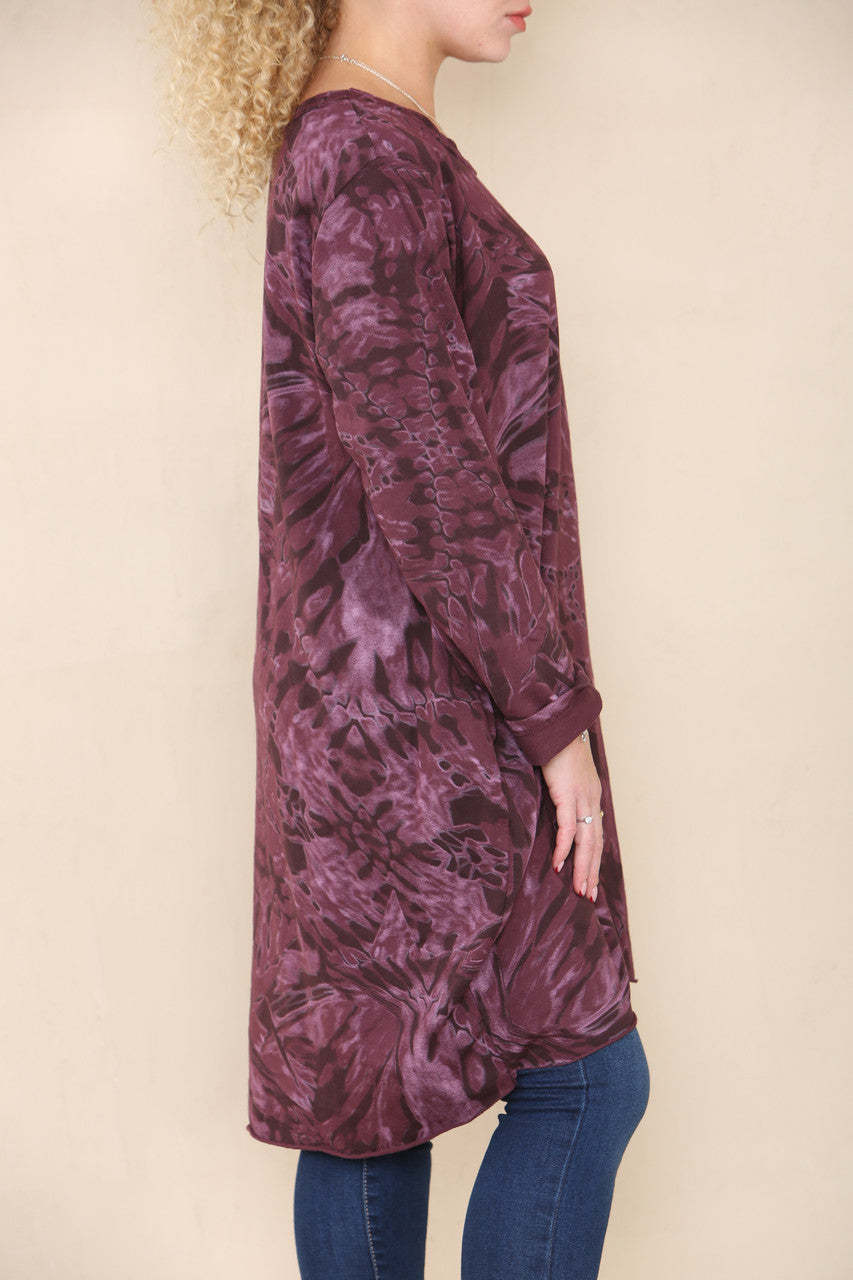 MIX PRINT TUNIC TOP DRESS BURGUNDY