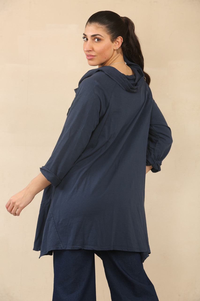 TOP MET OVERSLAG EN KNOPEN - MARINEBLAUW