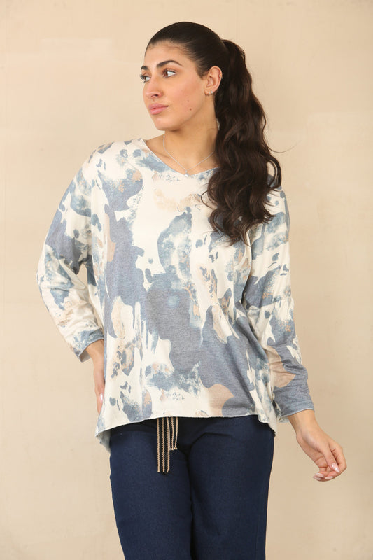 ABSTRACT GOLD FLECK PRINTED JUMPER TOP - NAVY