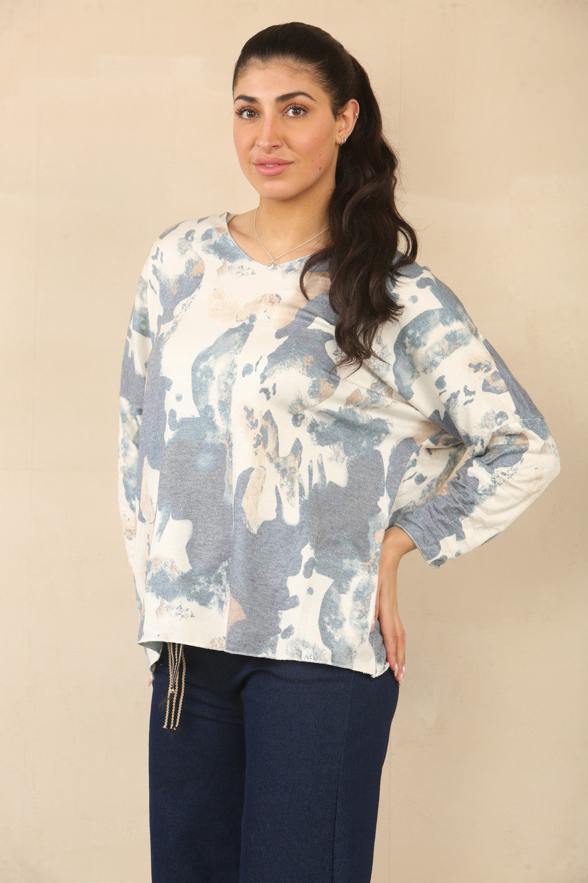ABSTRACTE GOUDEN VLIEGEND BEDRUKTE TRUI - NAVY