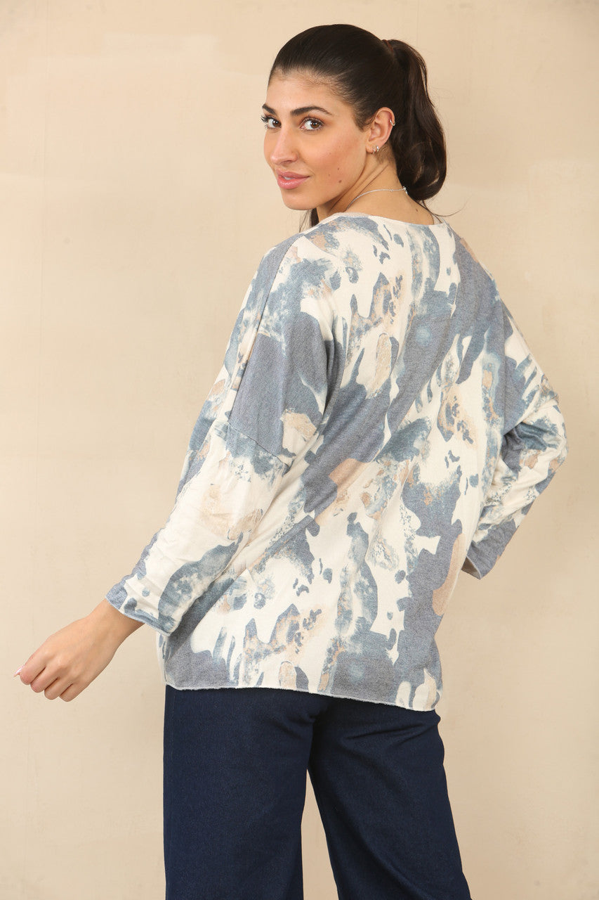 ABSTRACTE GOUDEN VLIEGEND BEDRUKTE TRUI - NAVY