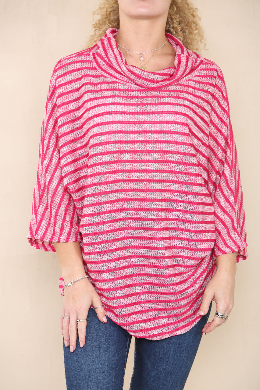 PIPED COWL NECK JUMPER TOP CERISE