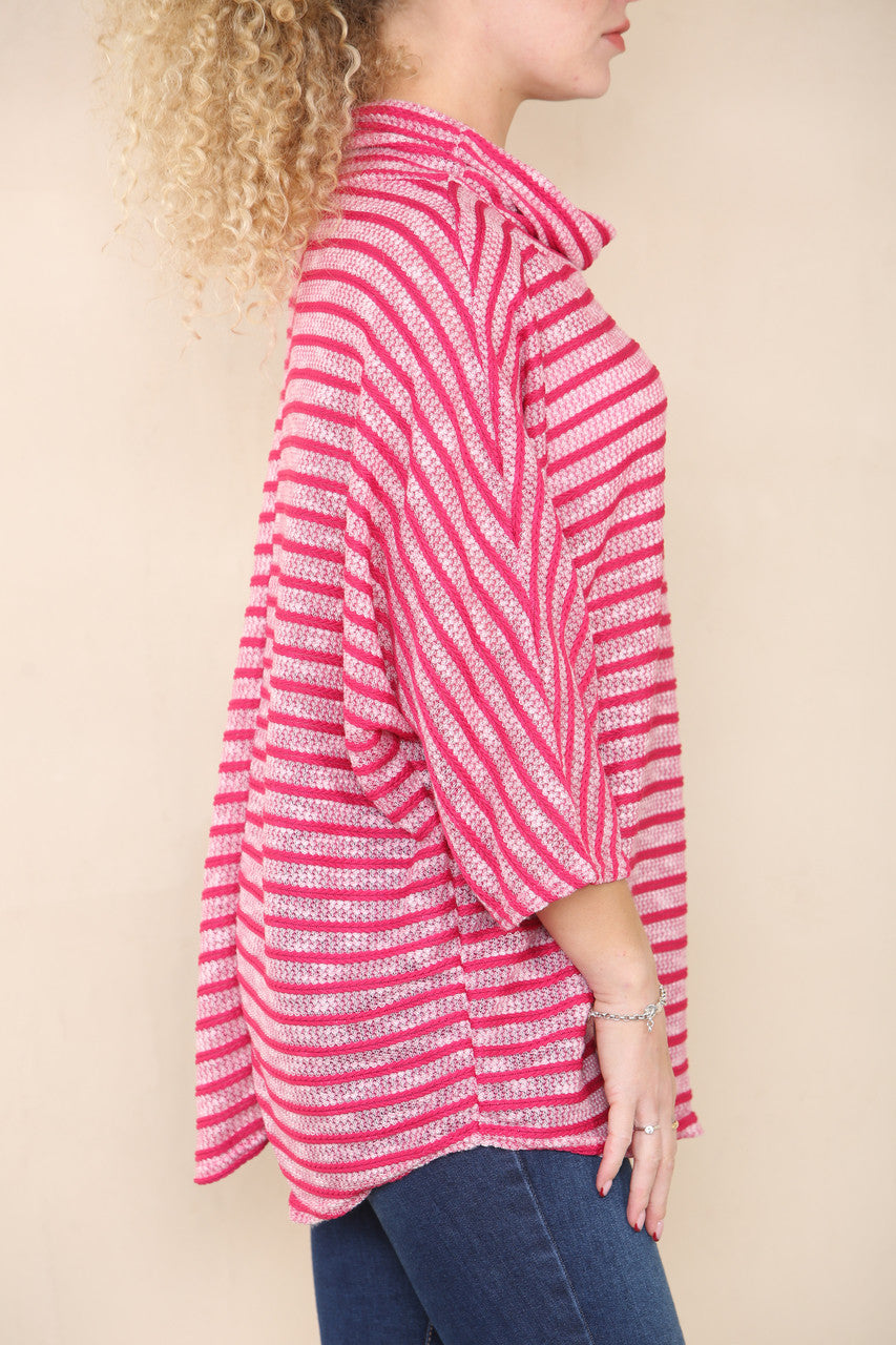 PIPED COWL NECK JUMPER TOP CERISE