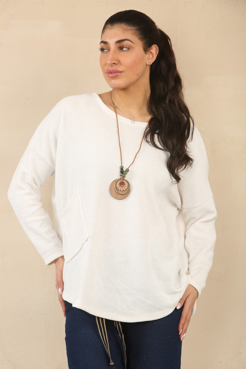 NEEDLECORD TOP WITH NECKLACE - WHITE