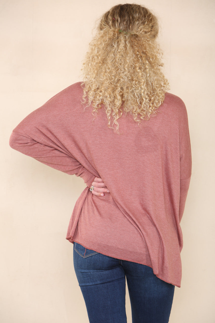 DIAMANTE SEQUIN HEART FINE KNIT JUMPER RUST