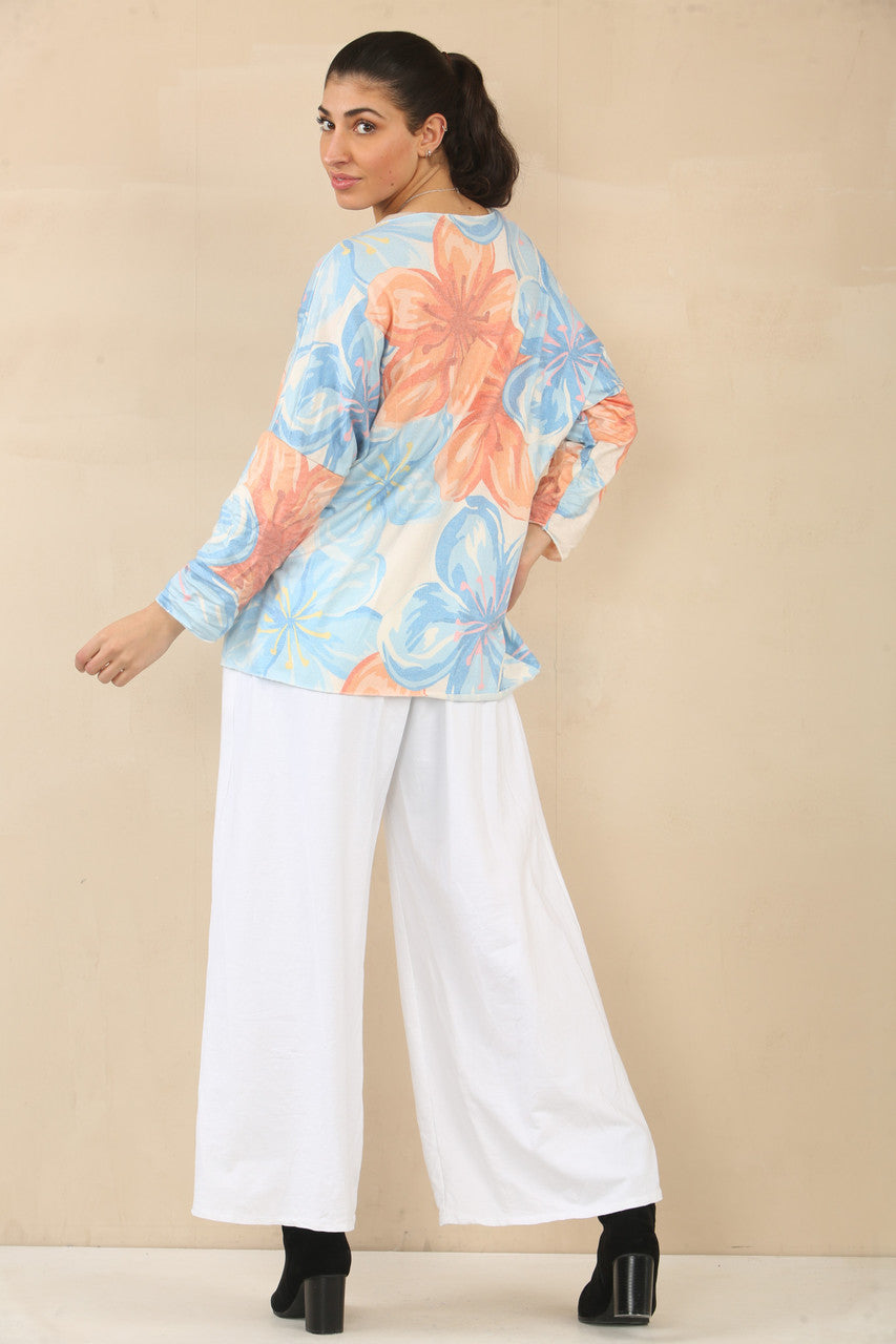 FLORAL LILY PRINT JUMPER TOP - LIGHT BLUE