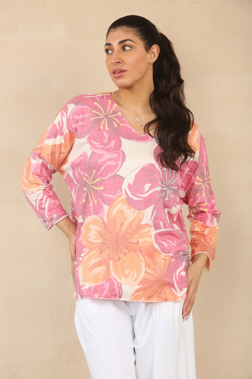 BLOUSE MET LELIEBLOEMENPRINT - CERISE