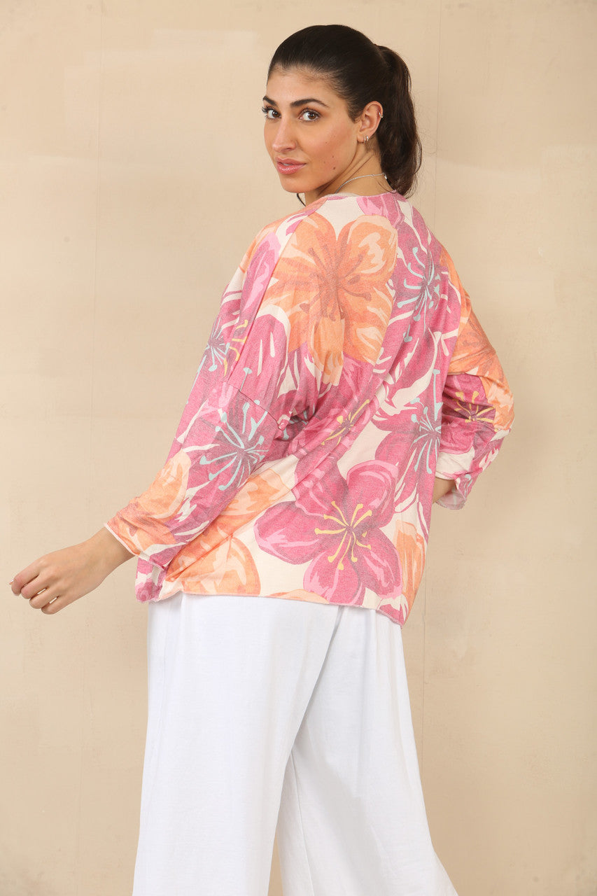BLOUSE MET LELIEBLOEMENPRINT - CERISE
