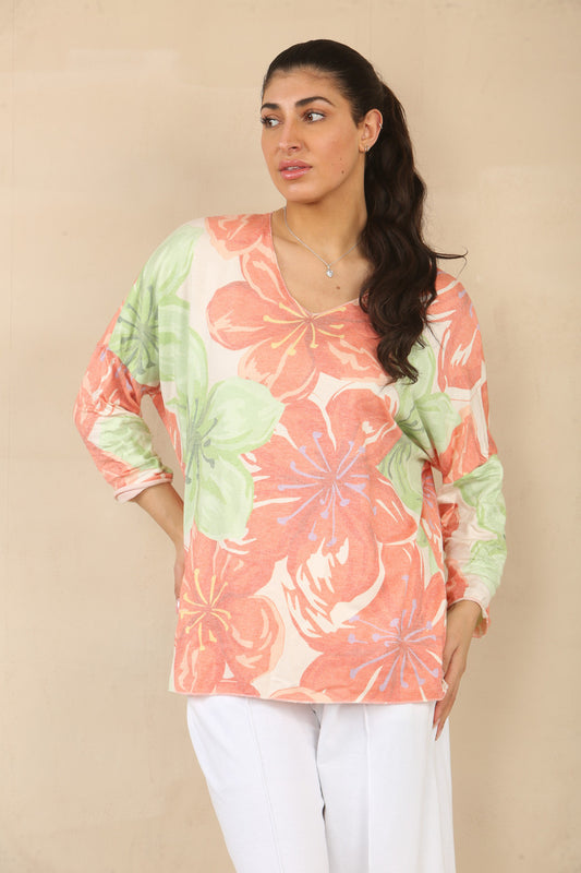 FLORAL LILY PRINT JUMPER TOP - ORANGE
