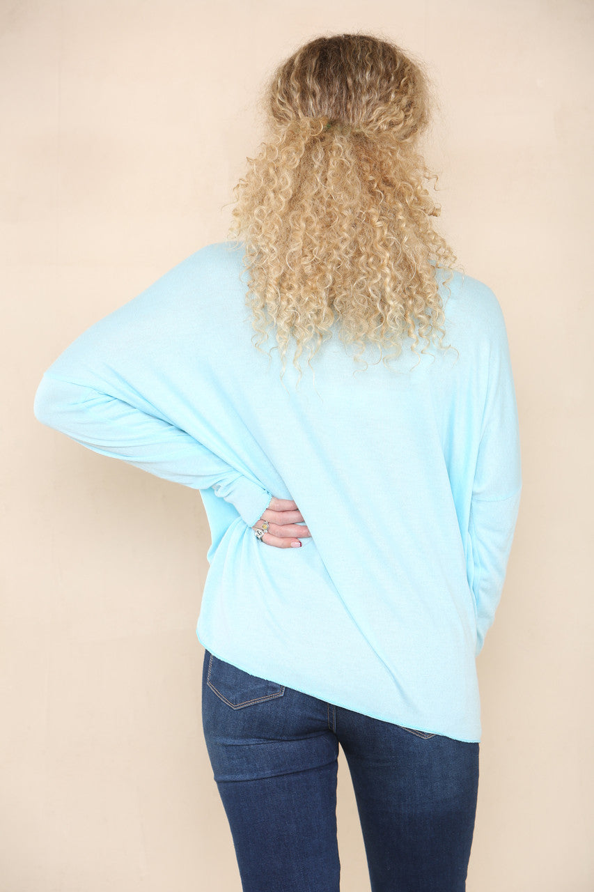 FOIL FLOWERS FINE KNIT JUMPER TURQUOISE