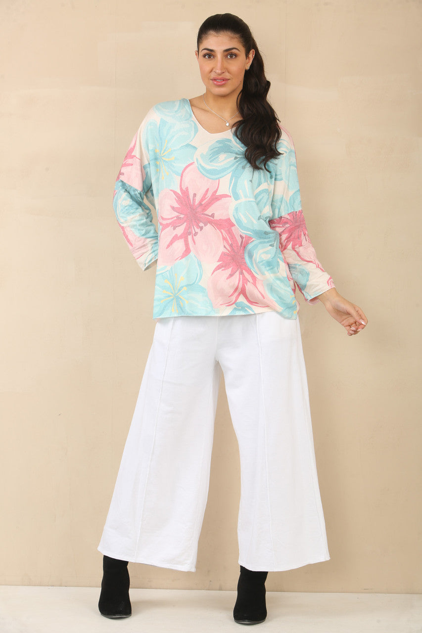 TRUI MET BLOEMENPRINT EN LELIES - TURKOOIS