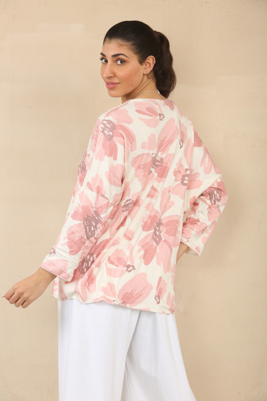 BLOEMENMadeliefje - PRINT TRUI TOP - ROZE