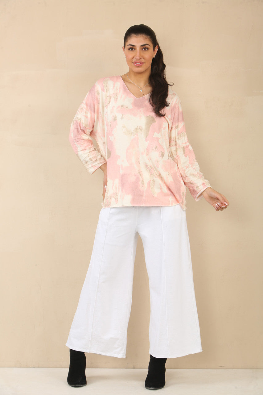 ABSTRACT GOUDEN SPETTER PRINT TRUI TOP - ROZE