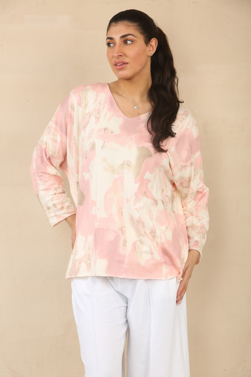ABSTRACT GOUDEN SPETTER PRINT TRUI TOP - ROZE