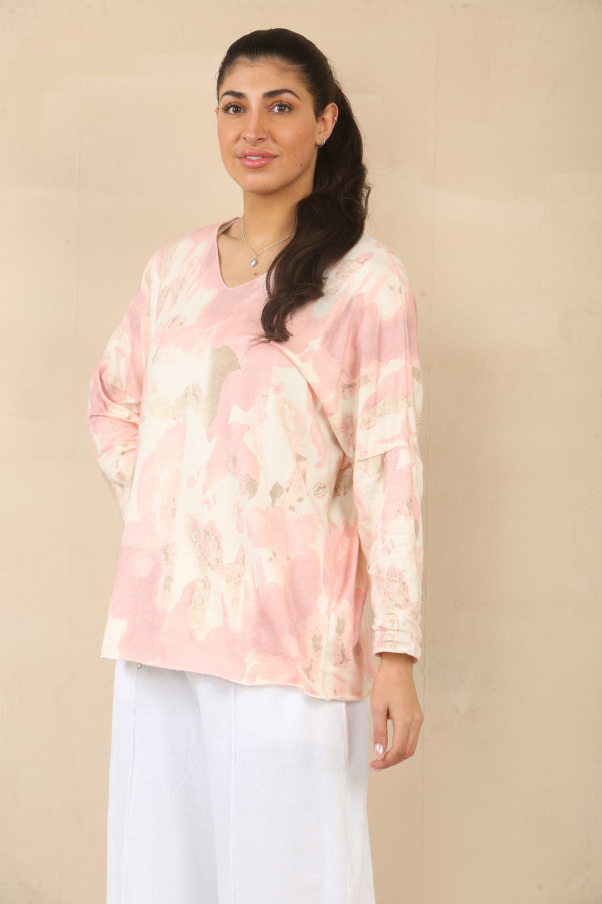 ABSTRACT GOUDEN SPETTER PRINT TRUI TOP - ROZE