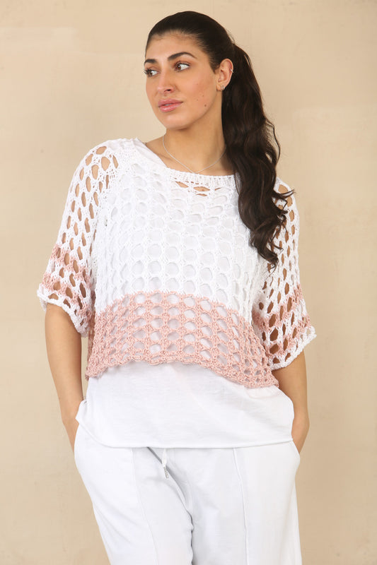 CROCHET KNIT DIP DYE TOP - PINK