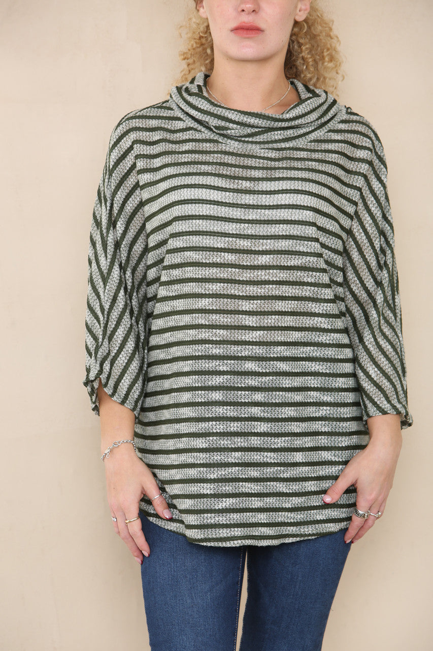 PIPED COWL NECK JUMPER TOP KHAKI