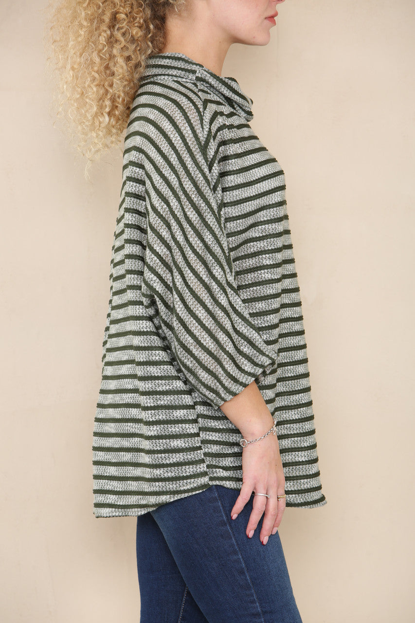 PIPED COWL NECK JUMPER TOP KHAKI