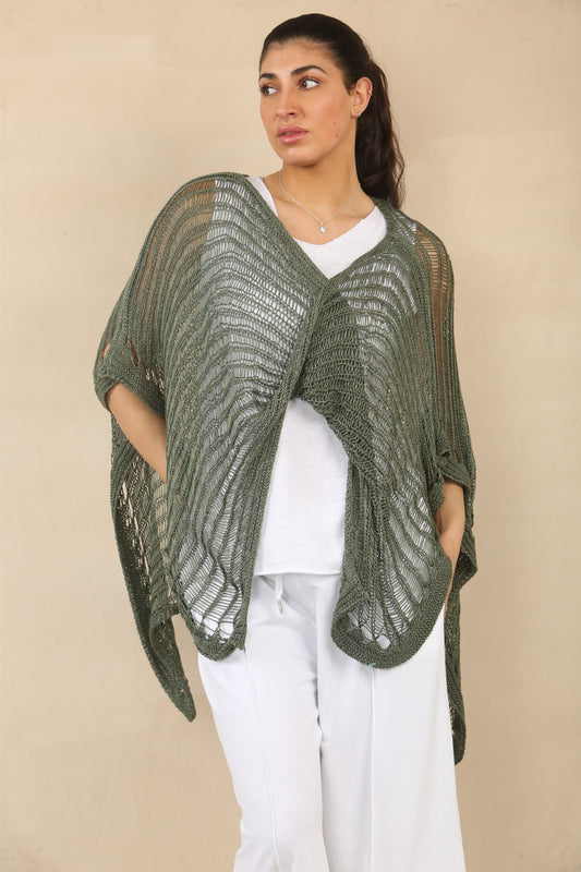 CROCHET TWIST KNIT TOP - KHAKI