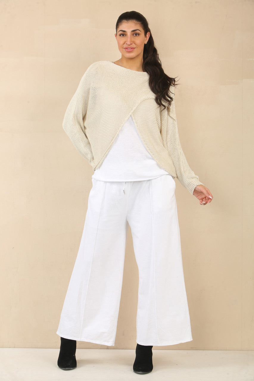 OVERSLAG TRICOT TOP - STEEN