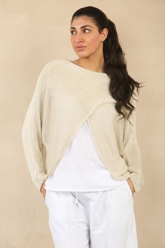 OVERSLAG TRICOT TOP - STEEN
