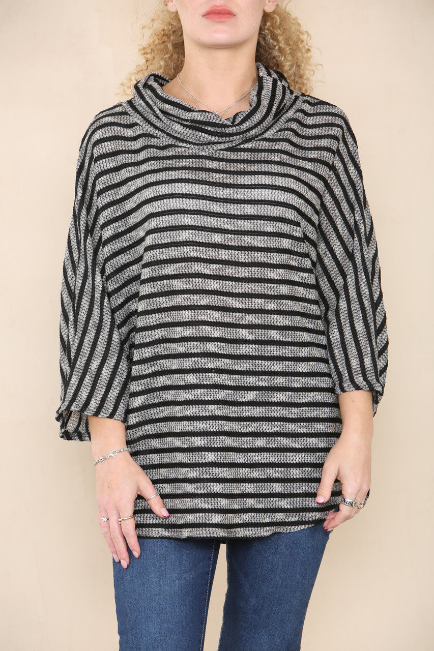 PIPED COWL NECK JUMPER TOP BLACK