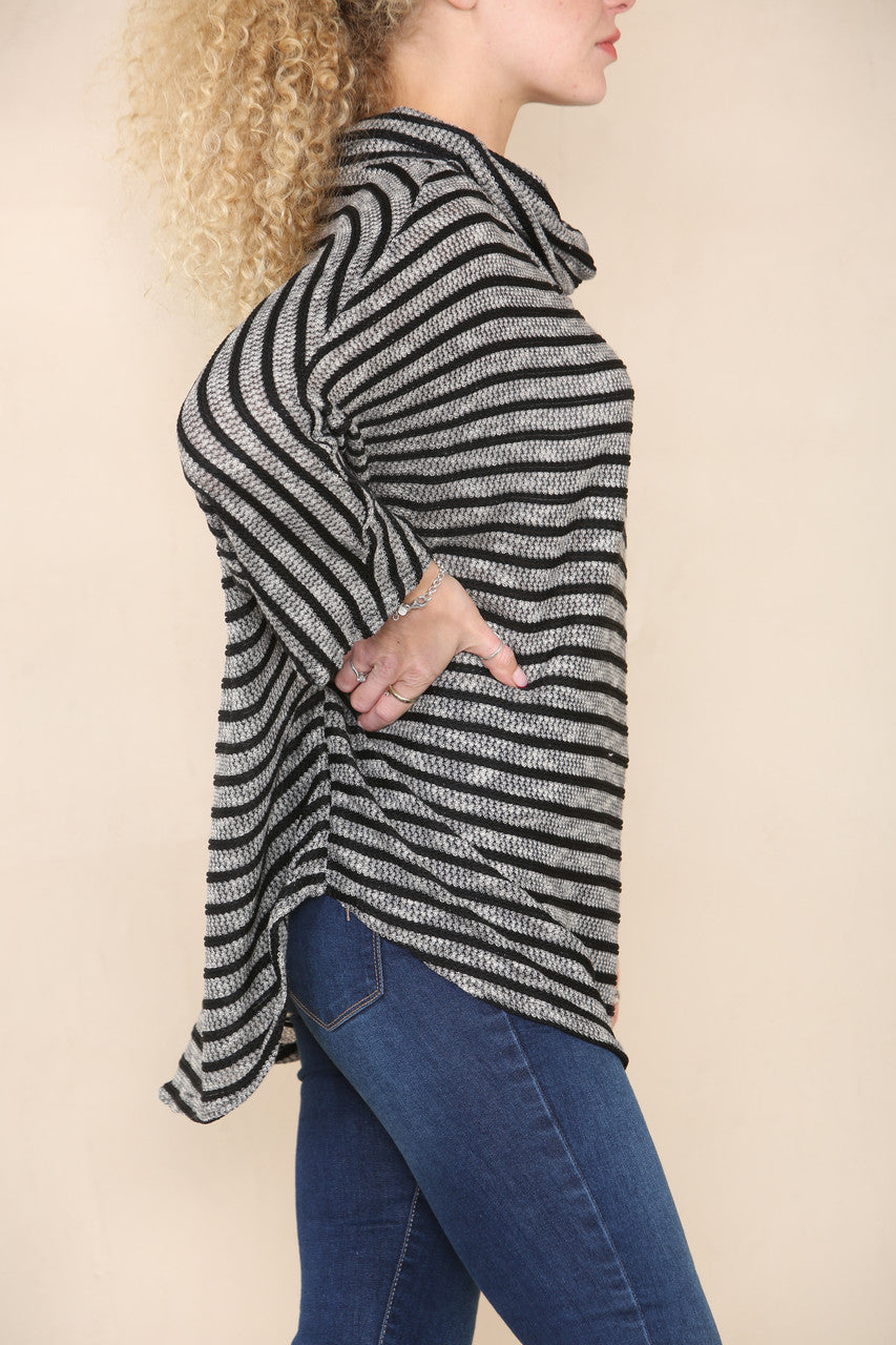 PIPED COWL NECK JUMPER TOP BLACK
