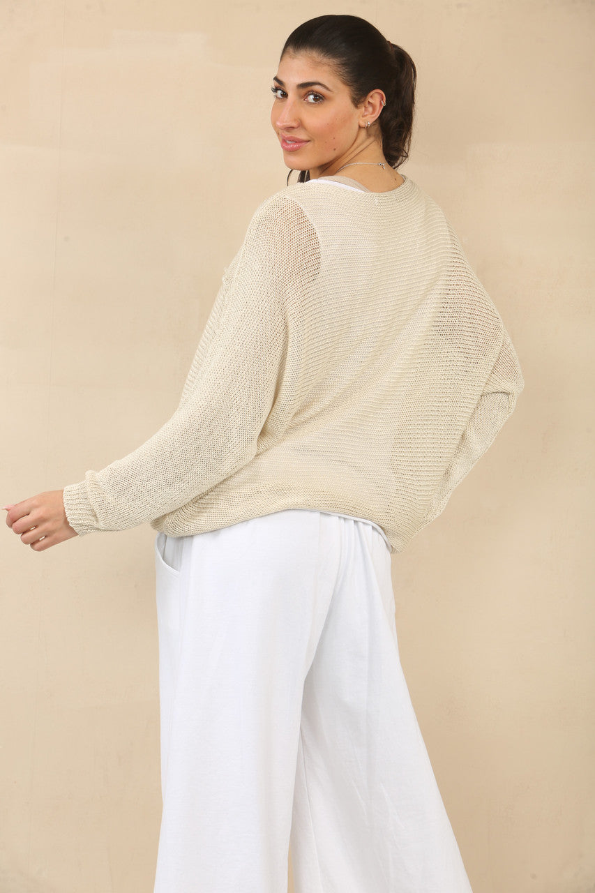 OVERSLAG TRICOT TOP - STEEN