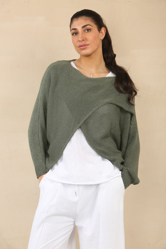 OVERSLAG TRICOT TOP - KHAKI