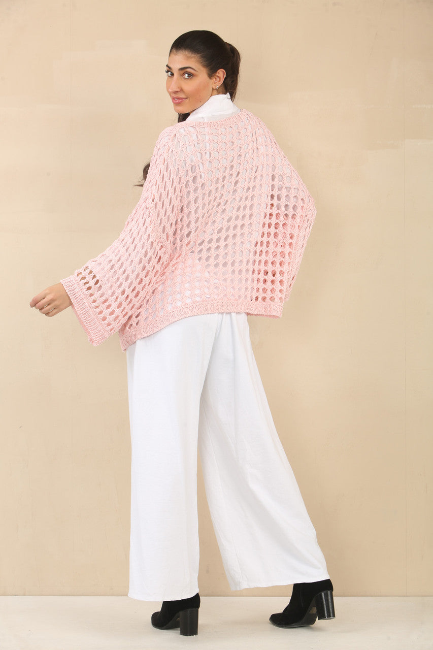 GEHAAKT VEST MET KNOPENSLUITING - ROZE