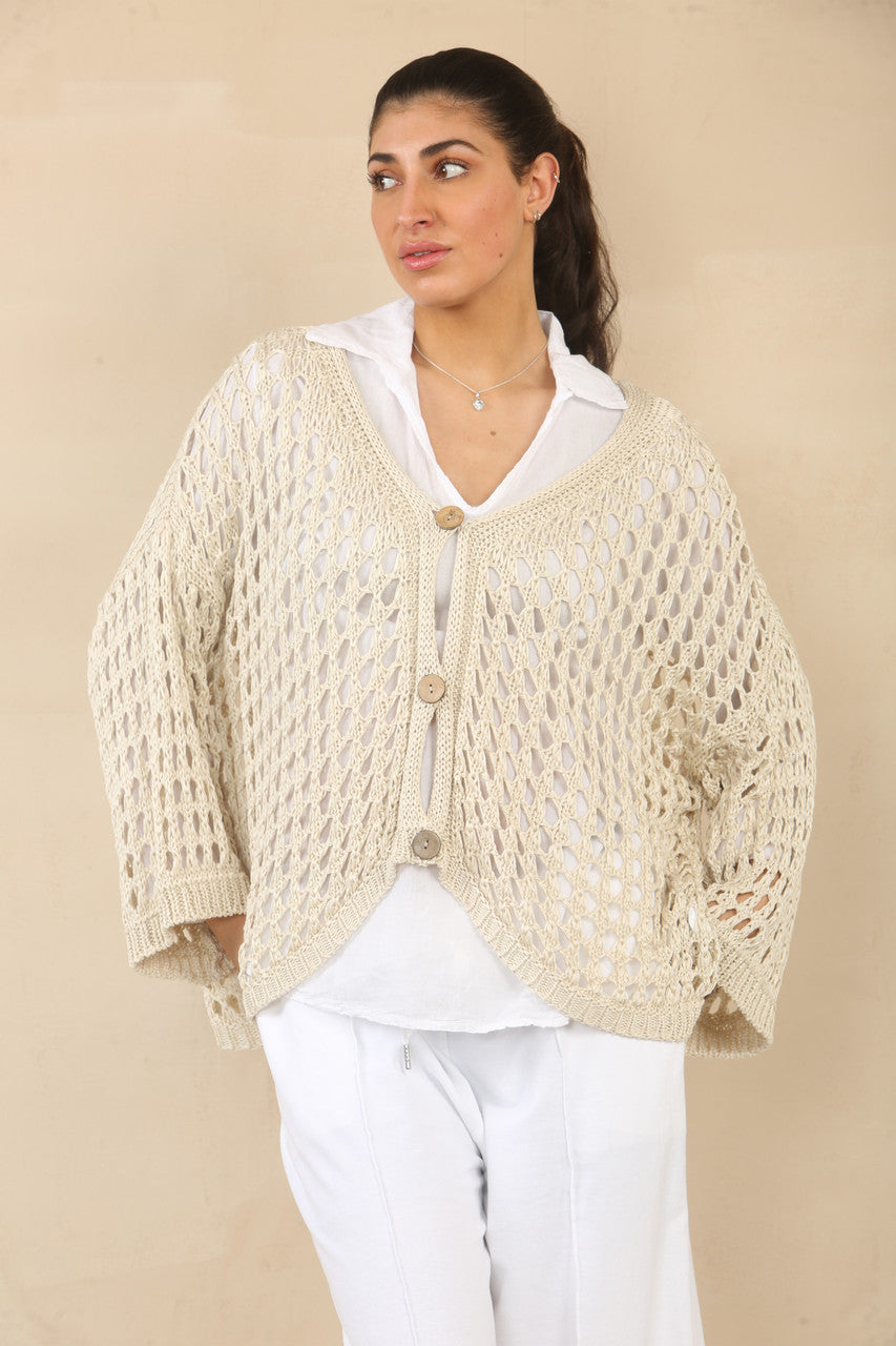 GEHAAKT VEST MET KNOPEN - STEENKLEURIG