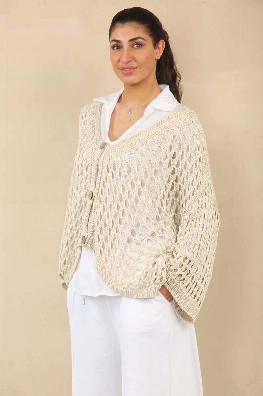 GEHAAKT VEST MET KNOPEN - STEENKLEURIG