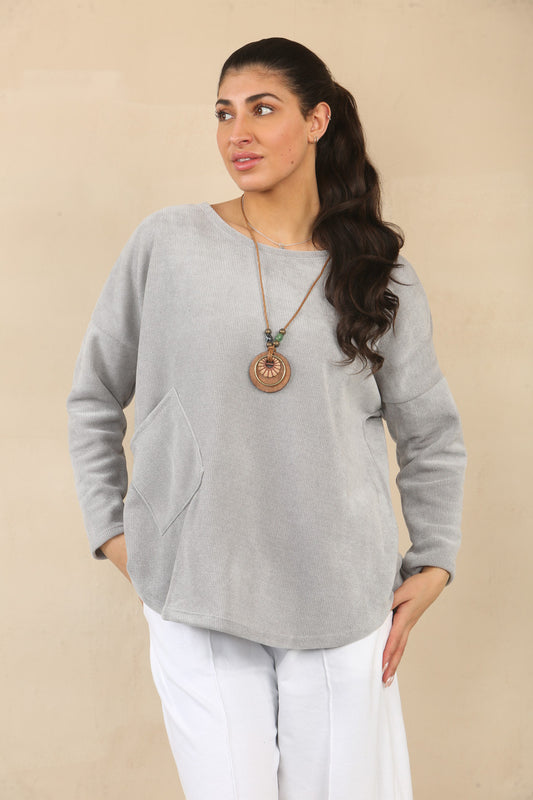 NEEDLECORD TOP WITH NECKLACE - GREY