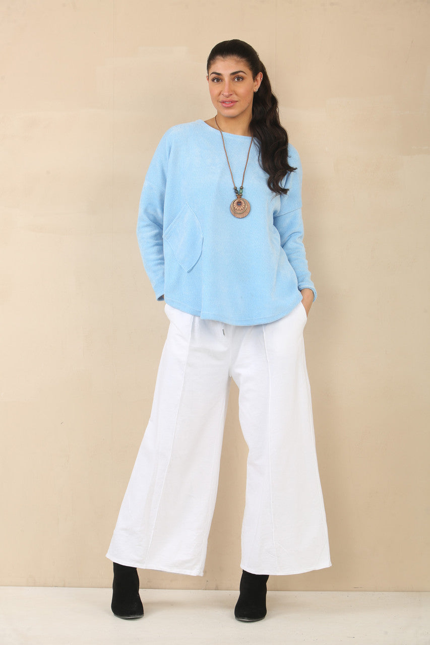 NEEDLECORD TOP WITH NECKLACE - POWDER BLUE