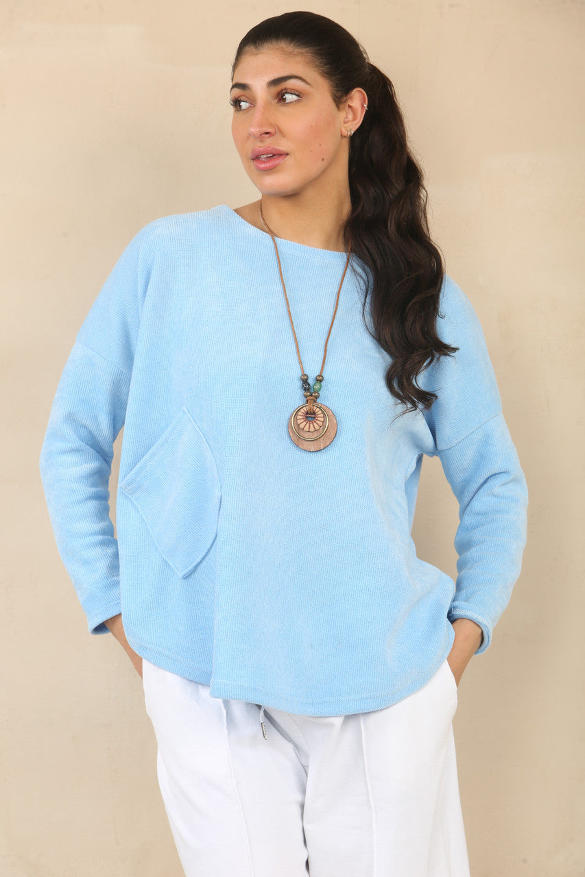 NEEDLECORD TOP WITH NECKLACE - POWDER BLUE