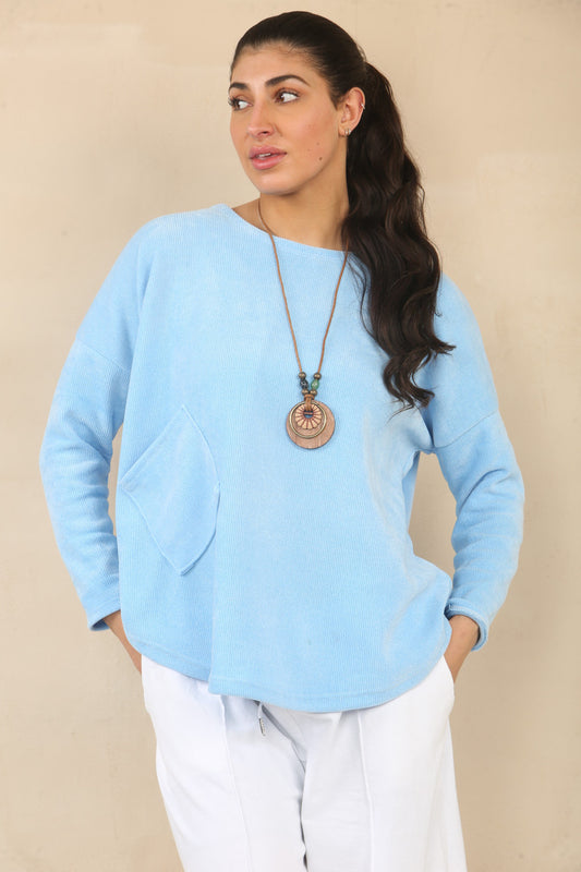 NEEDLECORD TOP WITH NECKLACE - POWDER BLUE