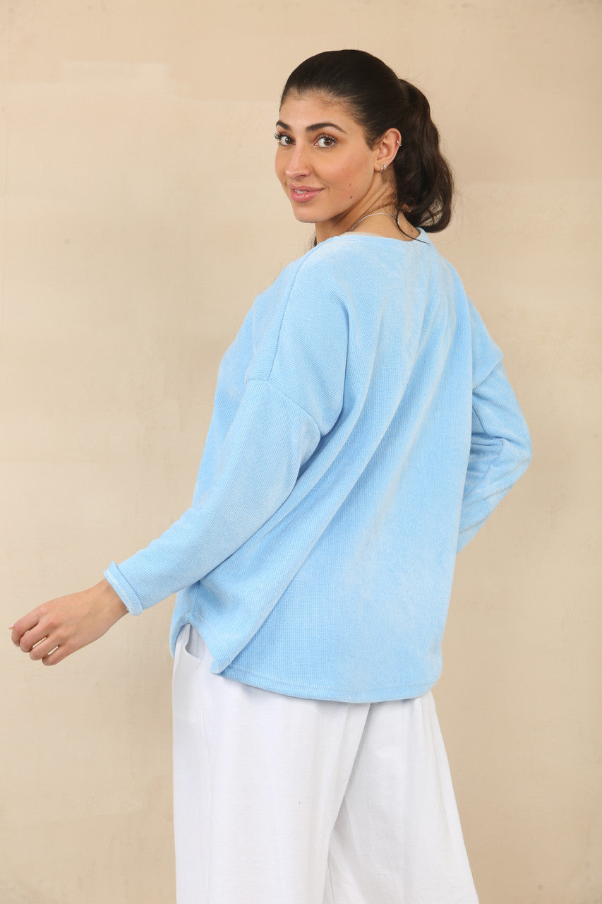 NEEDLECORD TOP WITH NECKLACE - POWDER BLUE