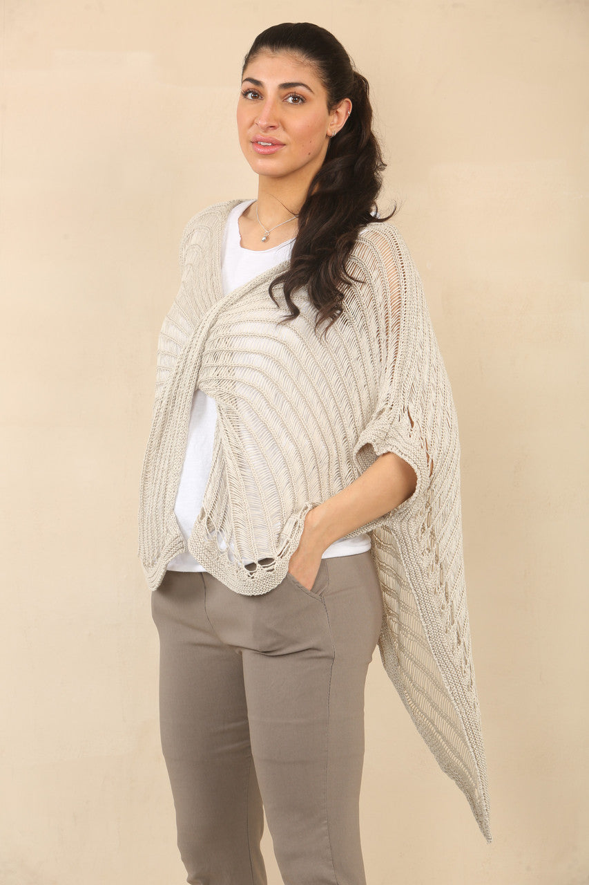CROCHET TWIST KNIT TOP - TAUPE