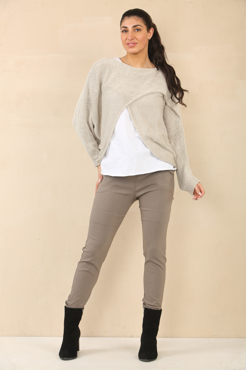 OVERSLAG TRICOT TOP - TAUPE