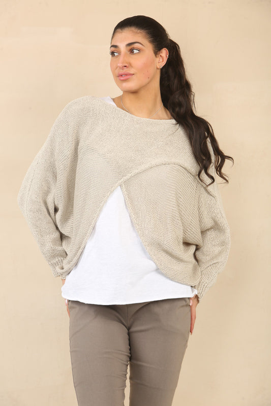 OVERSLAG TRICOT TOP - TAUPE