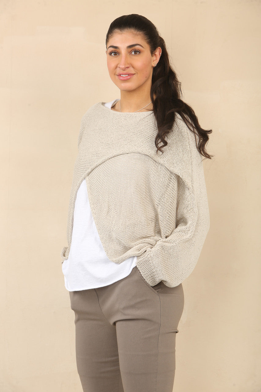 OVERSLAG TRICOT TOP - TAUPE