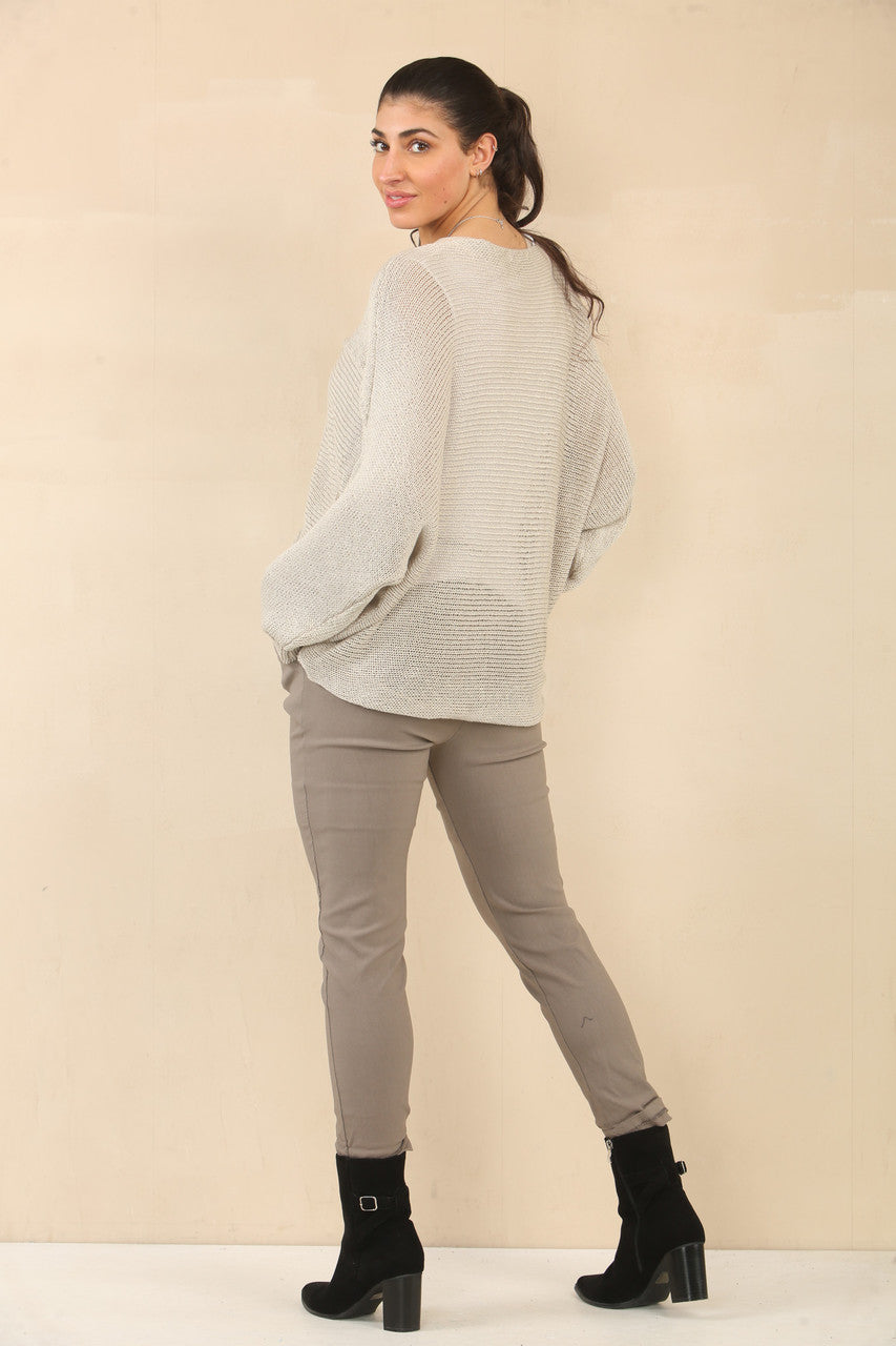 OVERSLAG TRICOT TOP - TAUPE