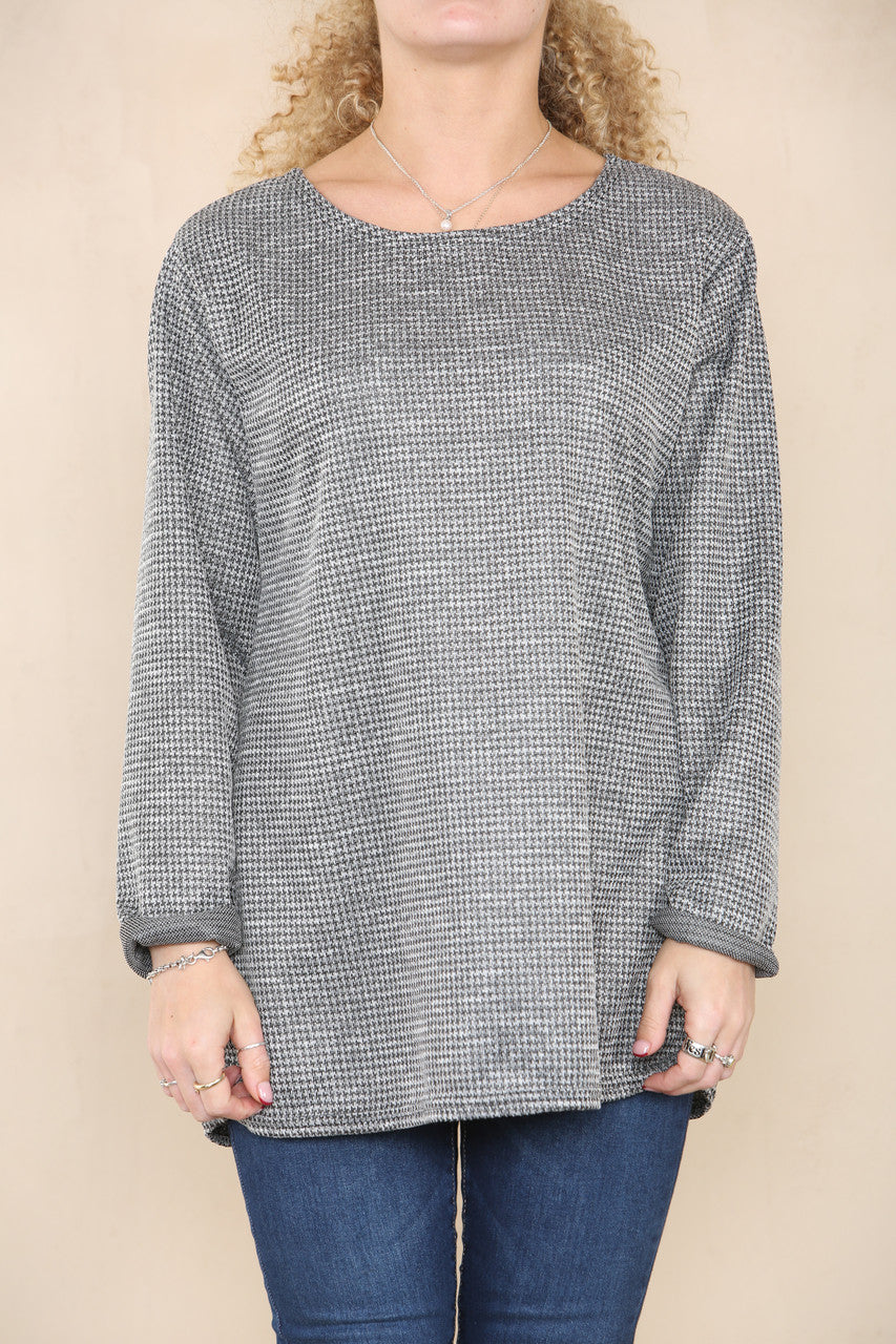 DOGTOOTH PRINT TOP GREY