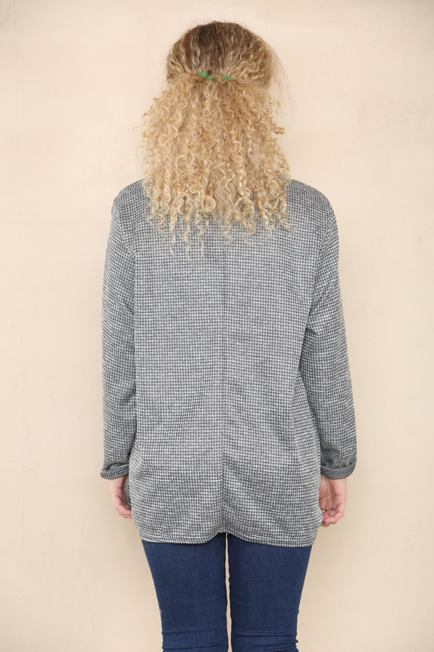 DOGTOOTH PRINT TOP GREY
