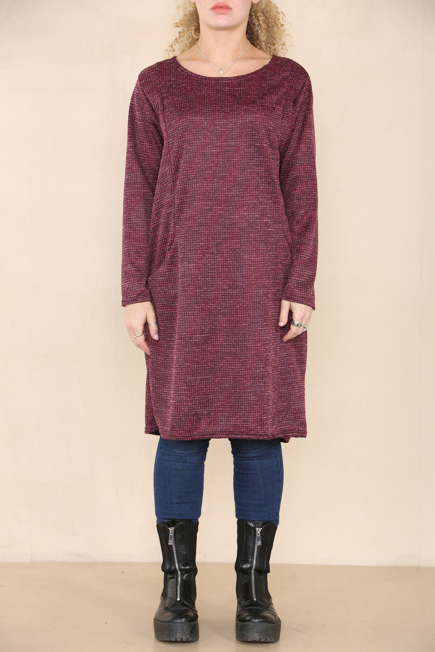 JURK MET DOGTOOTH PRINT BORDEAUXROOD