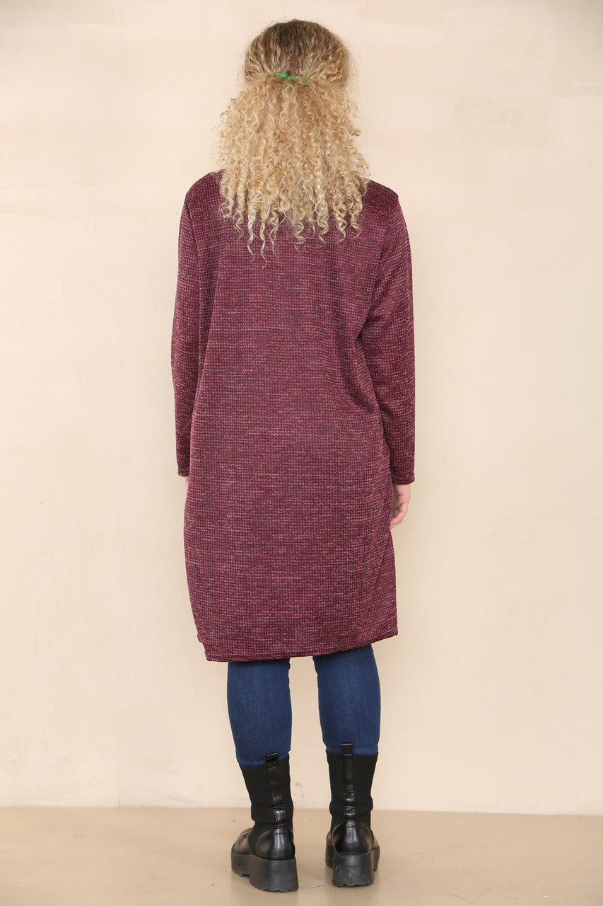 JURK MET DOGTOOTH PRINT BORDEAUXROOD