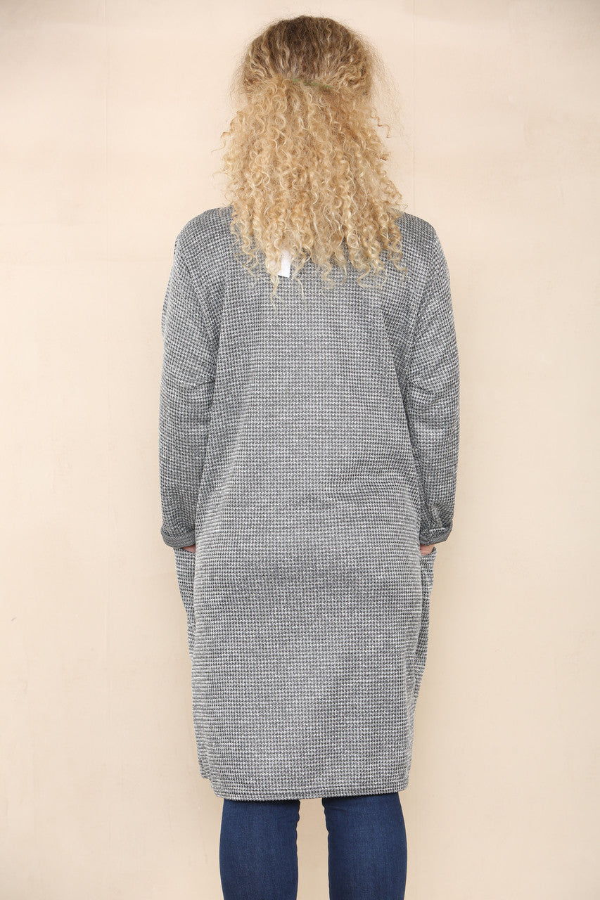 DOGTOOTH PRINT DRESS GREY