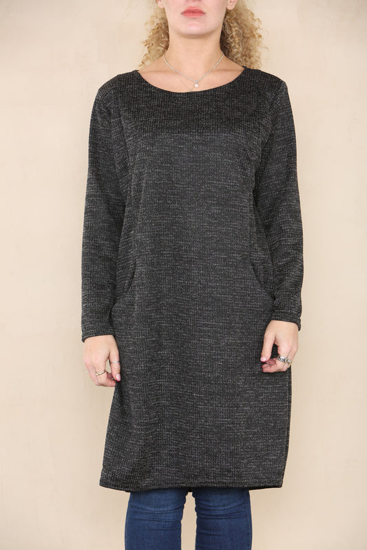DOGTOOTH PRINT DRESS BLACK