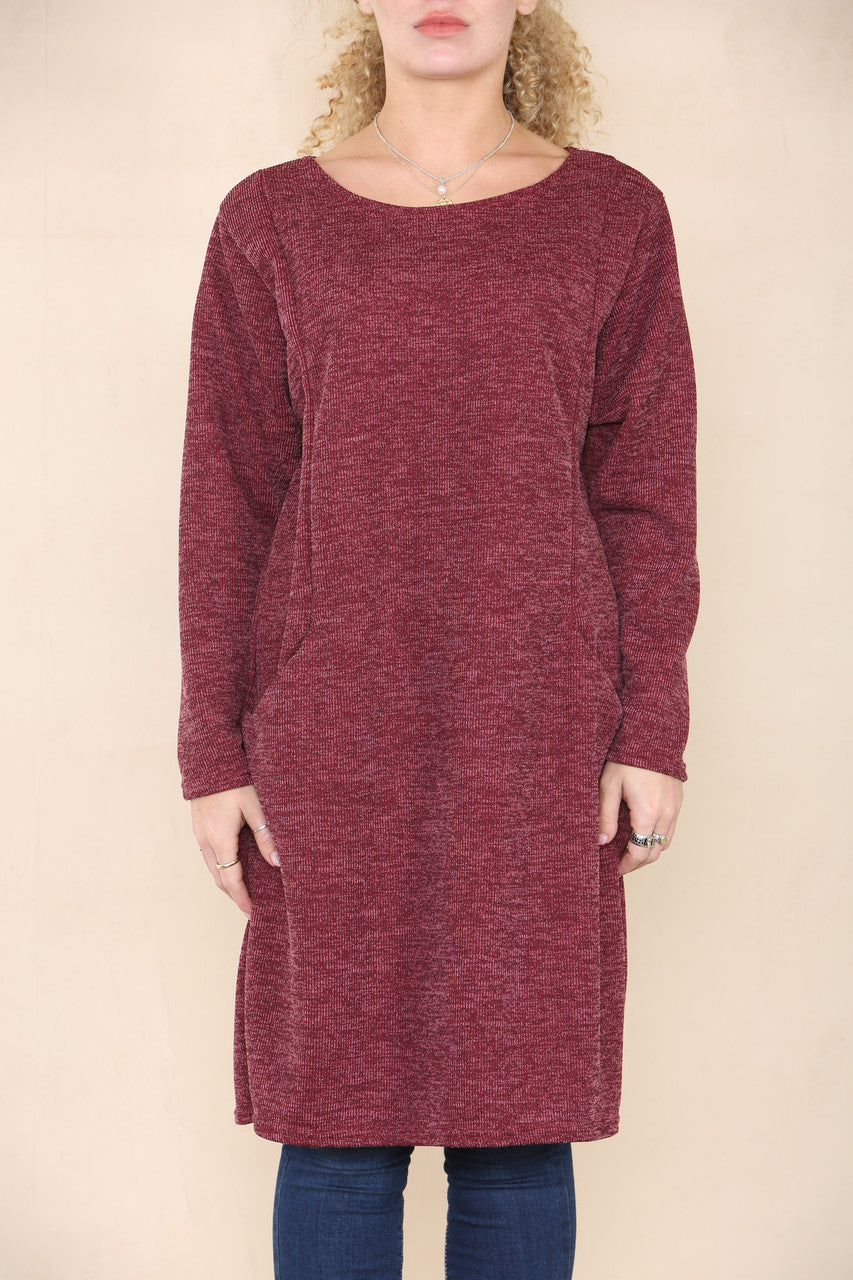 MARL PRINT DRESS BURGUNDY